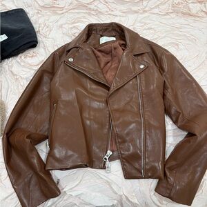 Aritzia Wilfred Light Brown Leather Jacket